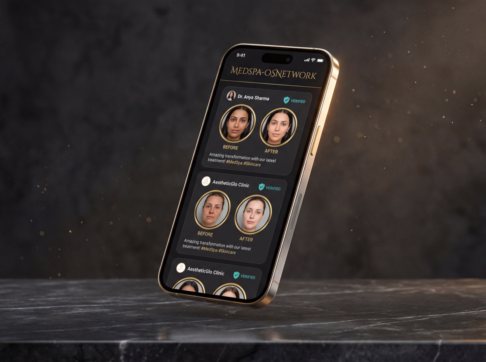 MedSpa Network app on a premium smartphone